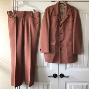 Vintage 60’s 70’s Leisure Suit 44 Long 36x32 Polyester Disco Rockabilly Western